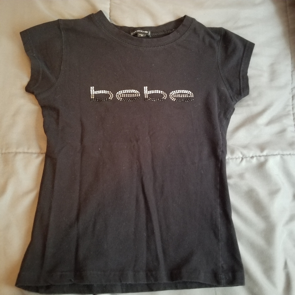 bebe Black Crop Top Baby Tee y2k 00s style Sz Sm